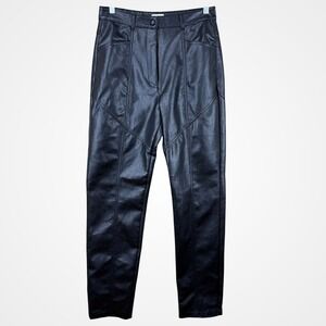 Aritzia Wilfred Vegan Faux Leather Pants Sz‎ 8 Black High-waisted Straight Rebel